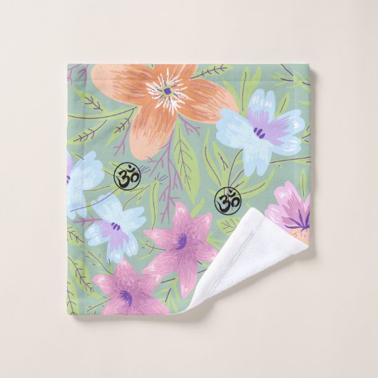 Harmonic Blossoms: Floral Design with OM Symbols Bad Handdoek (Wasdoekje)