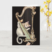Harmonic Whiskers – Cat & Harp Greeting Card Kaart (Gele Bloem)