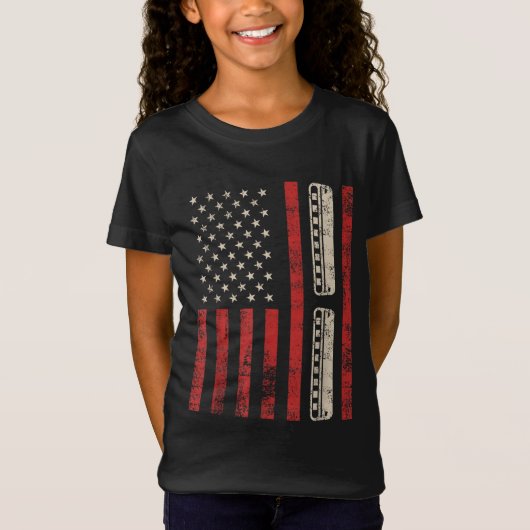 Harmonica Amerikaanse vlag Patriottische Harmonic T-shirt (Voorkant)