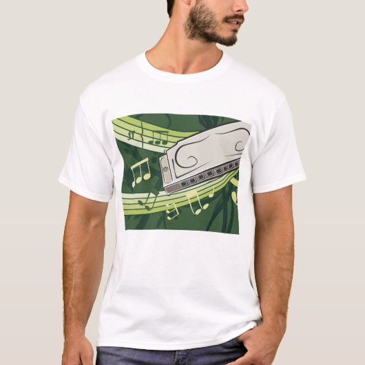 Harmonica Blues en Folk Muziek T-shirt (Voorkant)