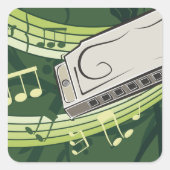 Harmonica Blues en Folk Muziek Vierkante Sticker (Voorkant)