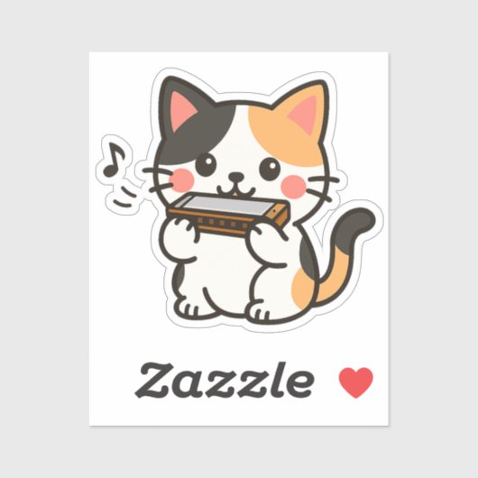 Harmonica Calico Kat Cartoon Sticker (Vel)