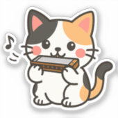 Harmonica Calico Kat Cartoon Sticker (Voorkant)