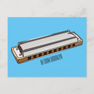 Harmonica cartoon illustratie briefkaart