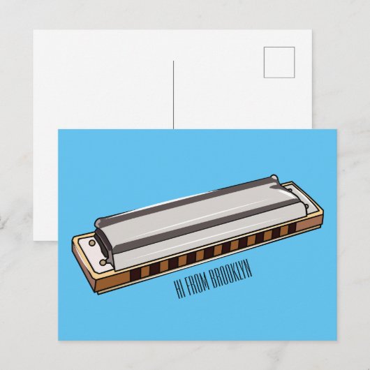 Harmonica cartoon illustratie briefkaart (Voorkant / Achterkant)
