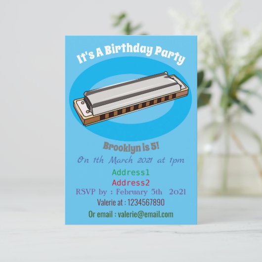 Harmonica cartoon illustratie kaart (Staand voorkant)