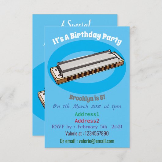 Harmonica cartoon illustratie kaart (Voorkant / Achterkant)