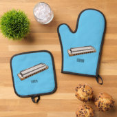 Harmonica cartoon illustratie ovenwant & pannenlap set (Top down)