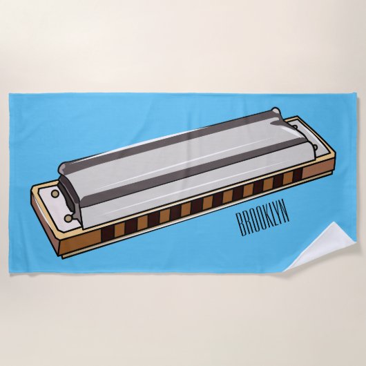 Harmonica cartoon illustratie strandlaken (Voorkant)