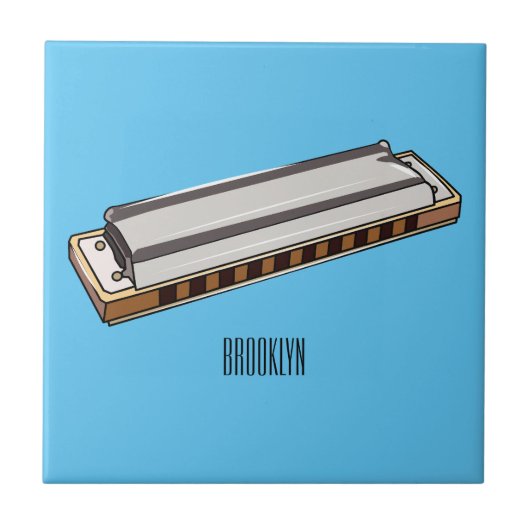 Harmonica cartoon illustratie tegeltje (Voorkant)