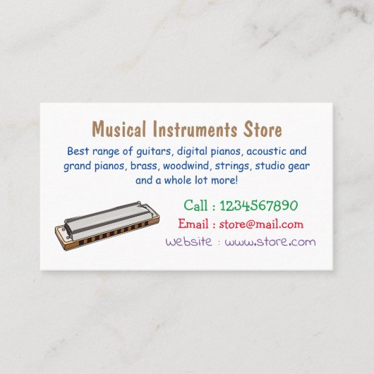 Harmonica cartoon illustratie visitekaartje (Voorkant)