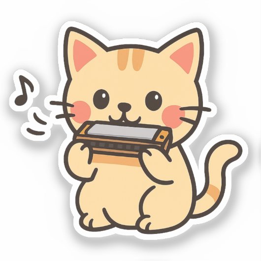 Harmonica Cat Cartoon Sticker (Voorkant)