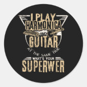 Harmonica en gitaar ronde sticker (Voorkant)