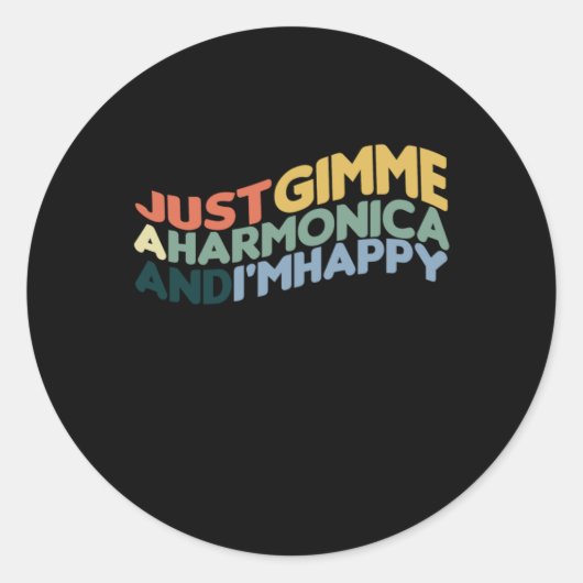Harmonica en Im Happy Blues Music Aoustic Gift Ronde Sticker (Voorkant)