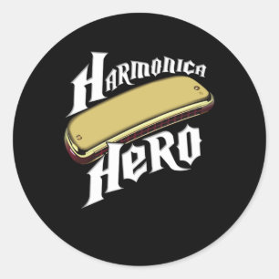 Harmonica Hero Instrument Band Blues Music Gift Ronde Sticker
