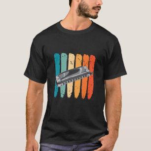 Harmonica Instrument Retro Franse Harp Speler Blau T-shirt
