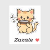 Harmonica Kat Cartoon Sticker (Vel)