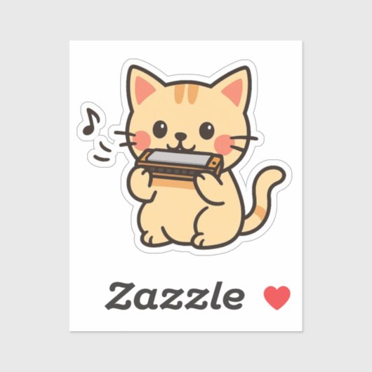 Harmonica Kat Cartoon Sticker (Vel)