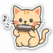 Harmonica Kat Cartoon Sticker (Voorkant)