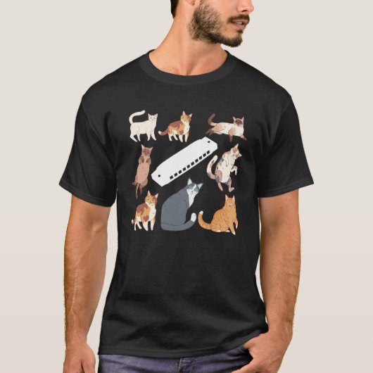 Harmonica Katten Harmonica Instrument Met Veel Kat T-shirt (Voorkant)