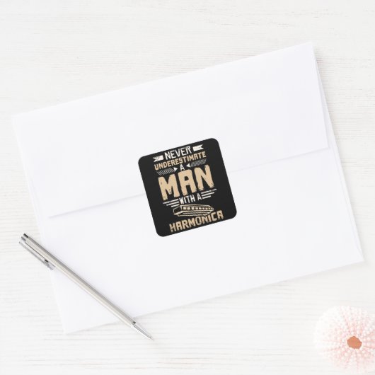Harmonica Man Vierkante Sticker (Envelop)