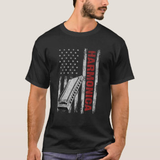 Harmonica Muziekinstrument Amerikaanse vlag 4e van T-shirt