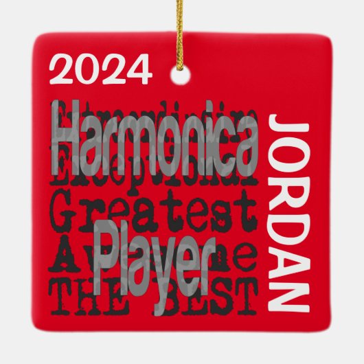 Harmonica Player Extraordinaire CUSTOM Keramisch Ornament (Achterkant)