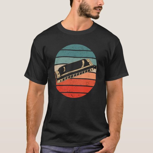 Harmonica Player Retro Sunset Harp T-shirt (Voorkant)