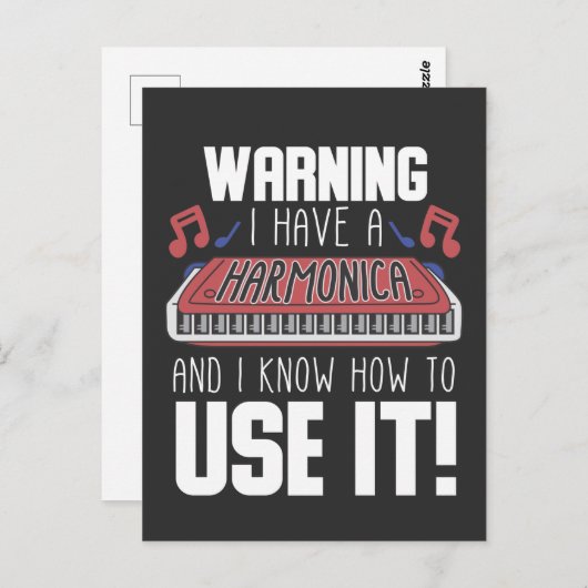 Harmonica Player Warning Blues Music French Harp Briefkaart (Voorkant / Achterkant)
