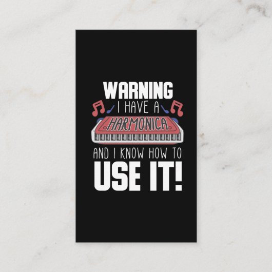 Harmonica Player Warning Blues Music French Harp Visitekaartje (Voorkant)