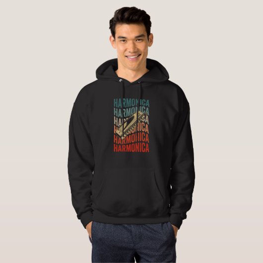 Harmonica Retro Harmonicist Harp Player Hoodie (Voorkant volledig)