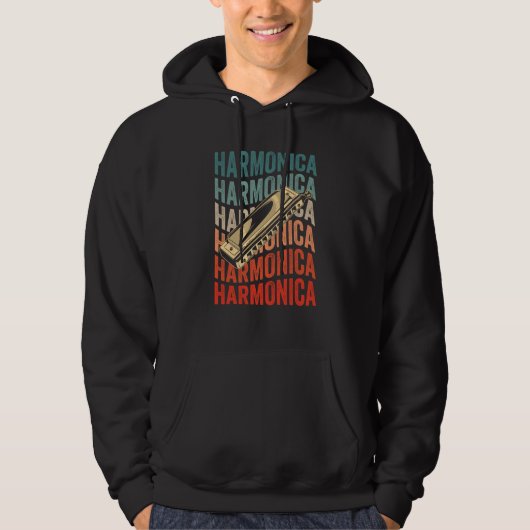 Harmonica Retro Harmonicist Harp Player Hoodie (Voorkant)