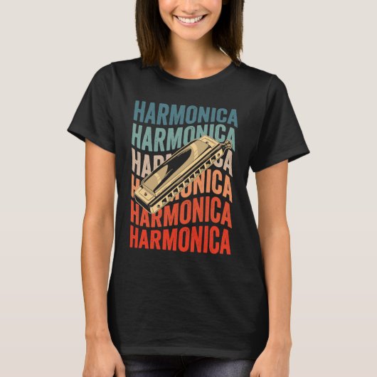 Harmonica Retro Harmonicist Harp Player T-shirt (Voorkant)
