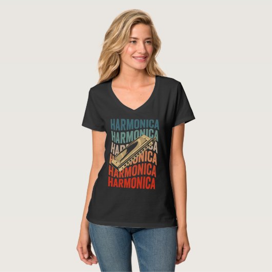 Harmonica Retro Harmonicist Harp Player T-shirt (Voorkant volledig)