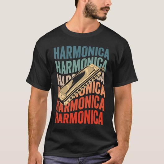 Harmonica Retro Harmonicist Harp Player T-shirt (Voorkant)