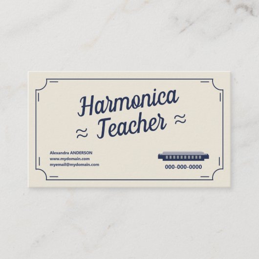 Harmonica Teacher - Vintage Visitekaartje (Voorkant)