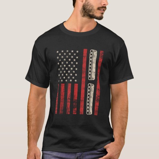 Harmonica Vintage American Flag Patriotic Harmonic T-shirt (Voorkant)