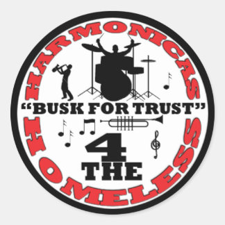 Harmonica voor daklozen ronde sticker
