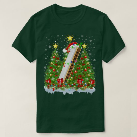 Harmonica Xmas lights Santa Harmonica Kerstmis T-shirt (Design voorkant)