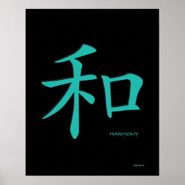 Harmonie - Chinees Blauwgroen symbool zwart teken Poster