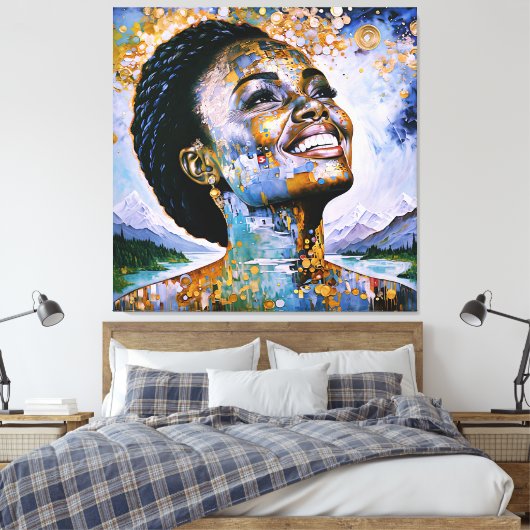 Harmonie in goud en lucht canvas afdruk (Insitu (Slaapkamer))
