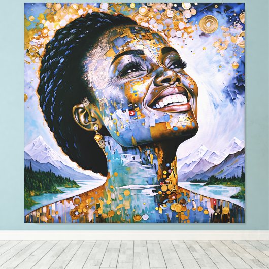 Harmonie in goud en lucht canvas afdruk (Insitu (Houten vloer))