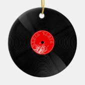 Harmonie in klei: Retro Vinyl Record Keramisch Ornament (Voorkant)