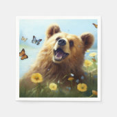 Harmonie in Natuur: Beer en Vlinders Servet (Voorkant)