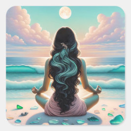 Harmonie Meditatie op het strand Vierkante Sticker