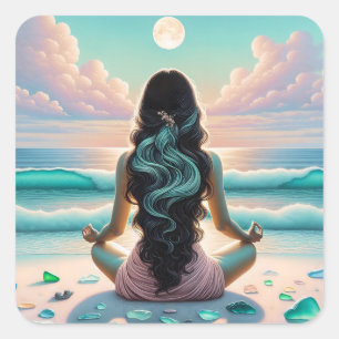 Harmonie Meditatie op het strand Vierkante Sticker