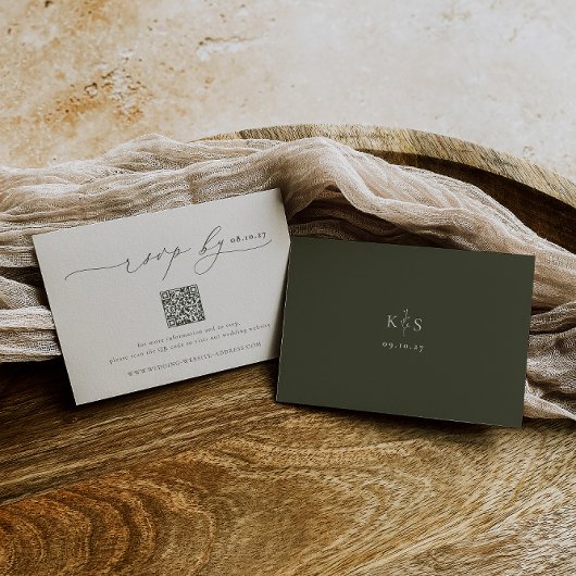 HARMONIE | Olijfgroen minimalistische bruiloft QR- RSVP Kaartje