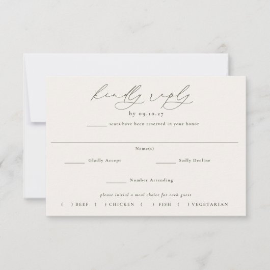 HARMONIE | Olive Green Meal Choice Wedding RSVP Kaartje (Voorkant)