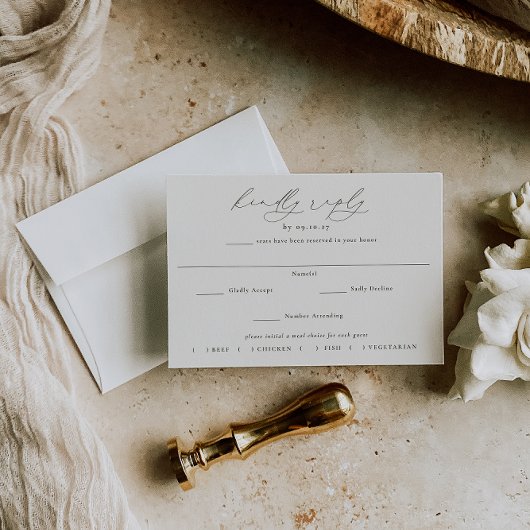 HARMONIE | Olive Green Meal Choice Wedding RSVP Kaartje