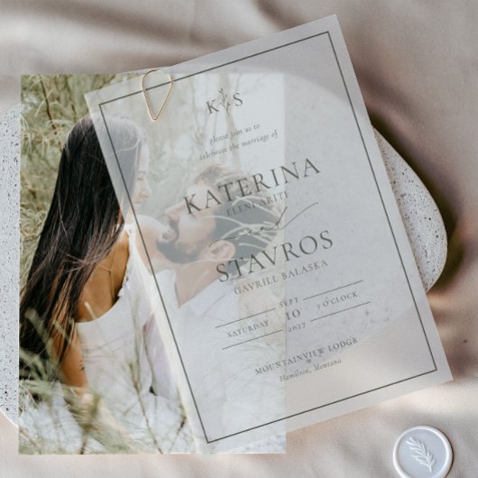 HARMONIE | Olive Green Wedding Vellum Uitnodigingen
